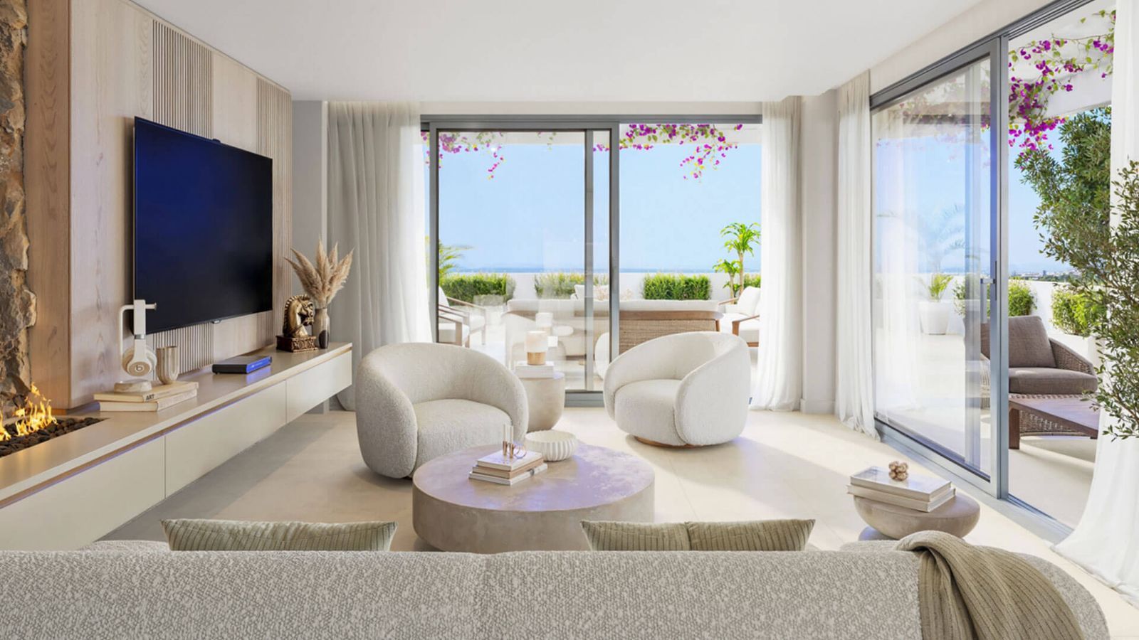 Luksusowy salon z widokiem na ocean w Skye Casares.